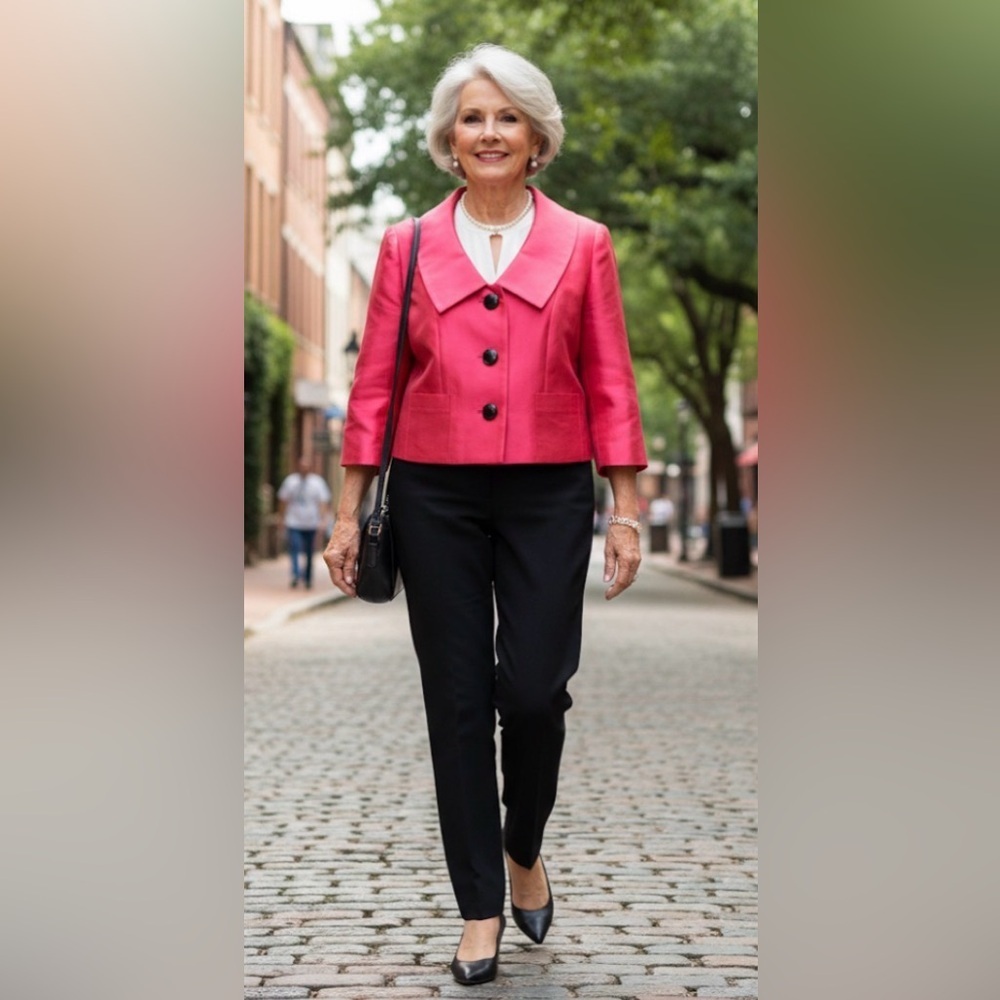 Talbots Women's Silk Blend Red Blazer with Black Buttons - 10